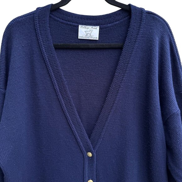 College Point Vintage Navy Gold Buttons Pockets Knit Granny Cardigan Sweater XXL - Picture 6 of 7